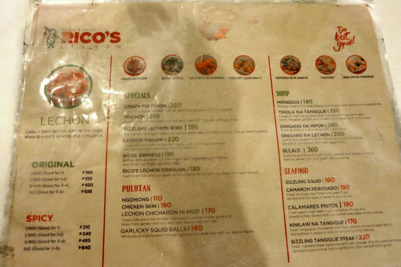 Menu Rico’s Lechon Cebu by Authentic Food Quest
