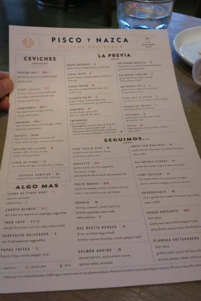 Menu Pisco Y Nazca Doral by Authentic Food Quest