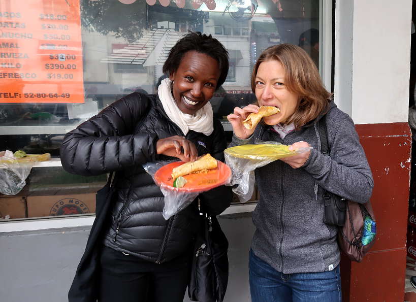Rosemary and Claire eating with Mexican Food Tours in Polanco by Authentic Food Quest