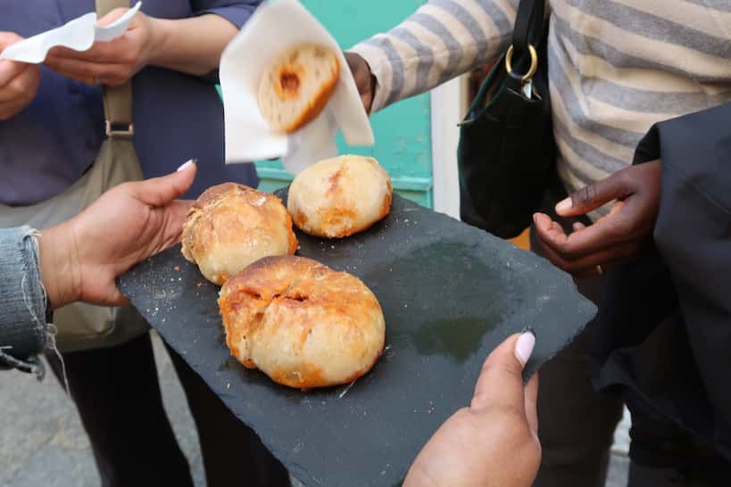 Bread Chorizo Bites  Madrid Food Tour by Authentic Food Quest