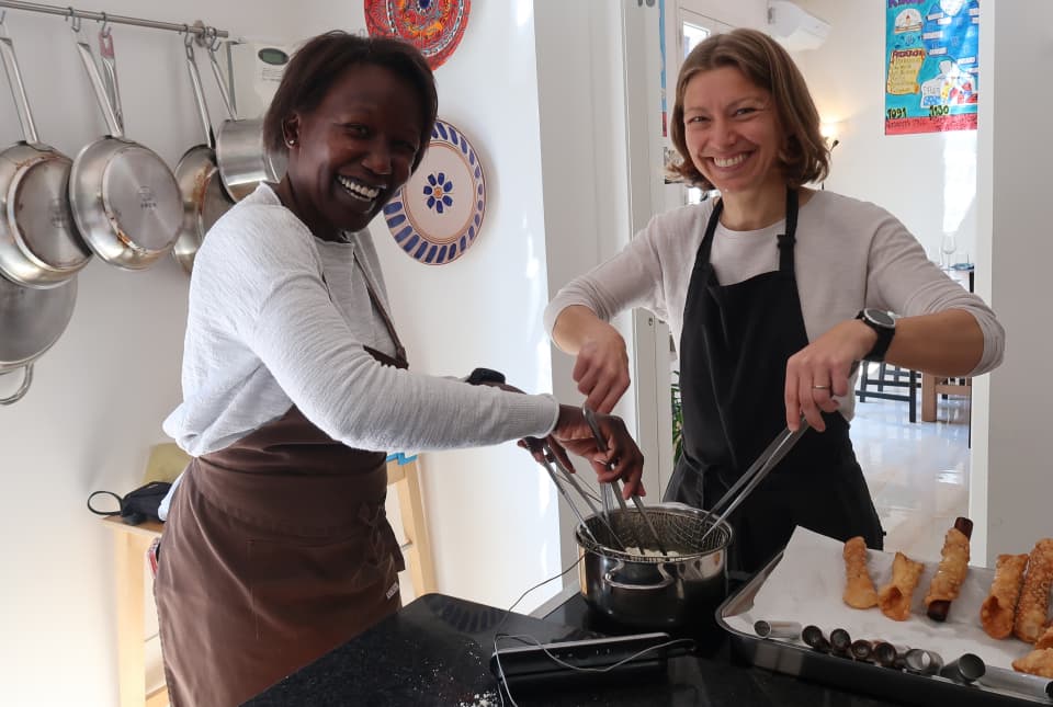 Claire and Rosemary cooking together